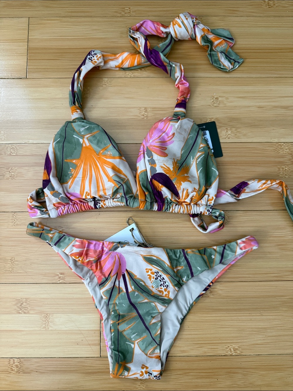 Multi Floral Tie-Halter Bikini Set